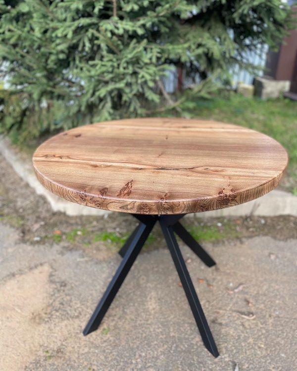 Круглий стіл лофт з масива дерева